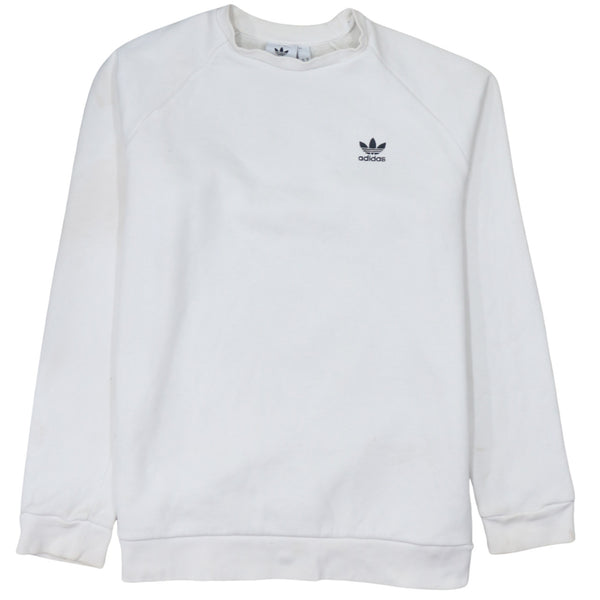 Adidas White Sweatshirt Men's Medium Embroidered Trefoil Logo Crewneck Pullover Jumper