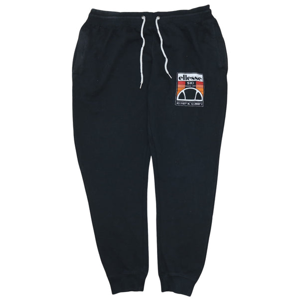 Vintage Ellesse 90s Black Large Joggers Sweatpants with Elastic Waist