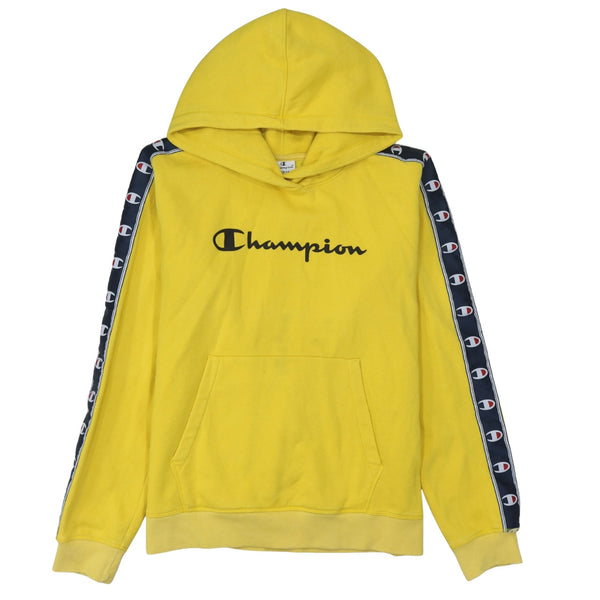 Champion 90's Spellout Pullover Hoodie Large Yellow