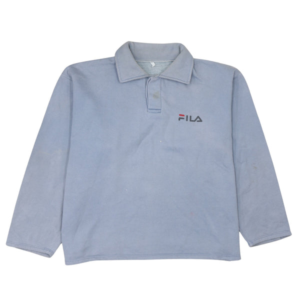 Fila Vintage 90s Blue Long Sleeve Polo Shirt XXLarge Cotton Retro