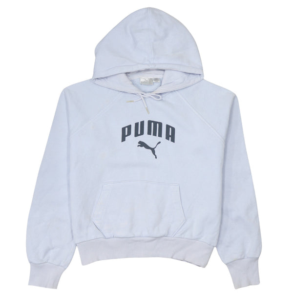Puma Women's Large Blue Spellout Pullover Hoodie, Cotton, True Size