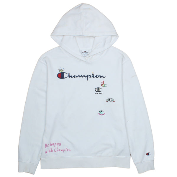 Champion 90s Vintage Spellout Hoodie 2XL White Retro Cotton Pullover