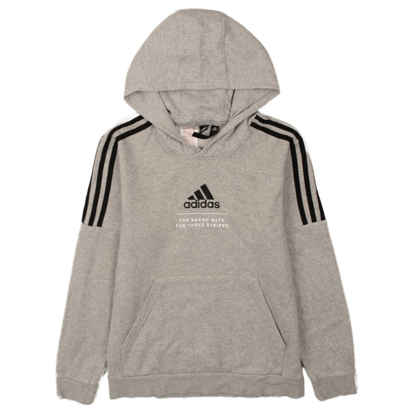 Adidas Vintage 90's Large Grey Hoodie Striped Sleeve Pullover Sweatshirt