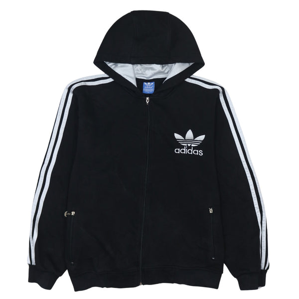 Adidas 90's Vintage Striped Sleeve Full Zip Hoodie XL Black