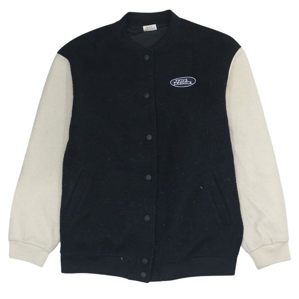 H&M 90's No Fear Button Up Bomber Jacket Medium  Black