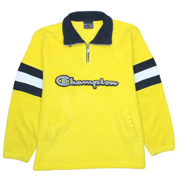 Champion 90's Yellow Spellout Quarter Zip Fleece Jumper Large