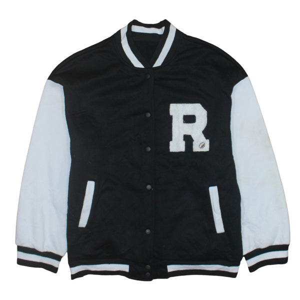 Retro 90's Lightweight Button Up Varsity Jacket Large  Black