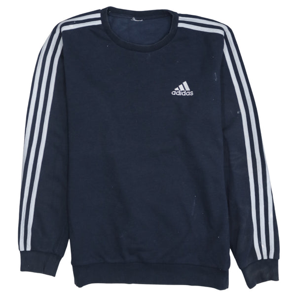 Adidas 90's Striped Sleeve Crew Neck Sweatshirt Small  Navy Blue