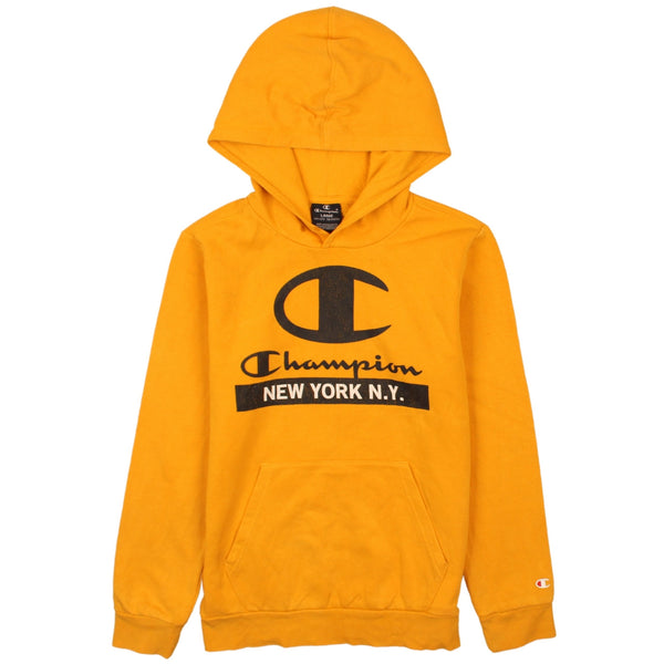 Champion Women's Large Yellow 90's Vintage Spellout Pullover Hoodie