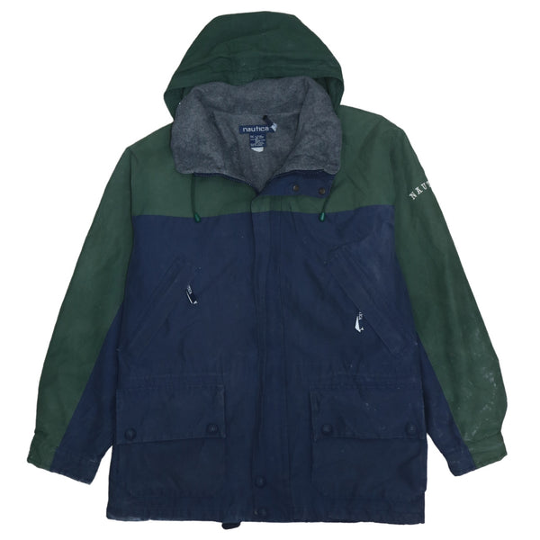 Vintage Nautica 90s Hooded Green Windbreaker XXXLarge