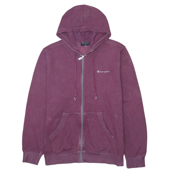 Champion 90's Pink Drawstring Full Zip Hoodie Large Cotton