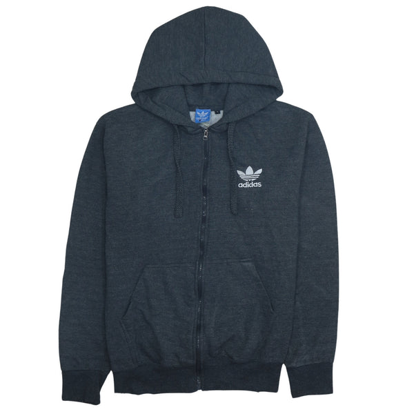 Adidas Vintage 90's Grey Hoodie Women's Large Full Zip Drawstring Pockets