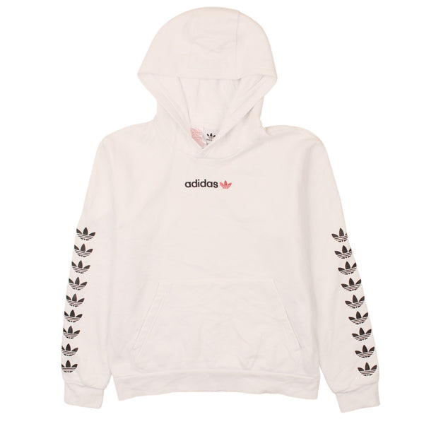 Adidas Vintage 90's White Pullover Hoodie Large with Drawstring Pockets