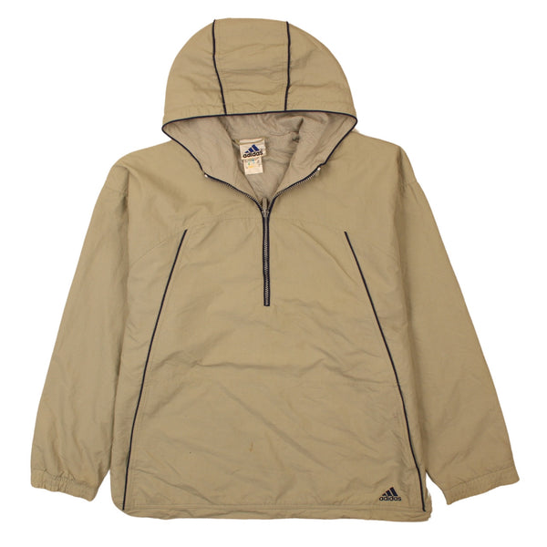 Adidas 90's Hooded Half Zip Windbreaker Large Beige Cream