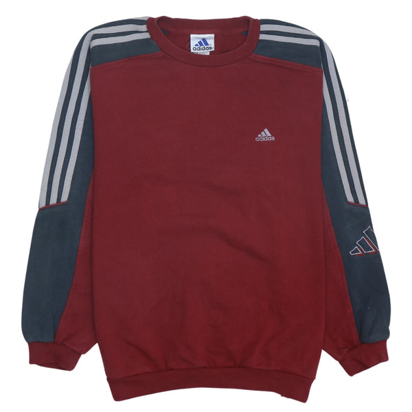 Adidas 90's Striped Sleeve Crew Neck Sweatshirt Medium Red