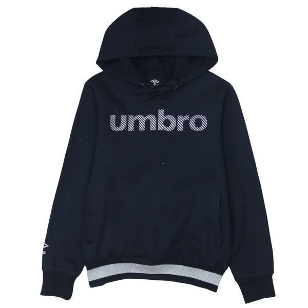 Vintage Umbro 90's Spellout Pullover Hoodie Medium Navy Blue