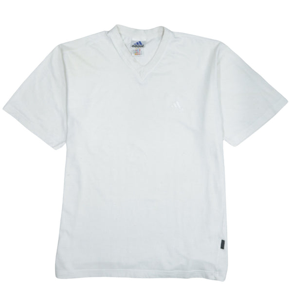 Adidas 90's Vintage V Neck T-Shirt Medium White Cotton