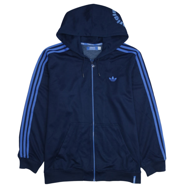 Adidas 90's Striped Sleeve Full Zip Up Hoodie XLarge Navy Blue
