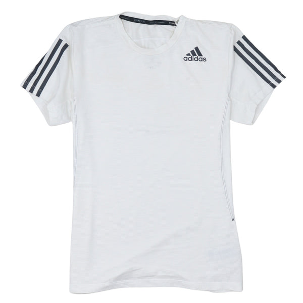 Adidas White T Shirt Men's Small Three Stripe Sleeves Printed Logo Sports Top