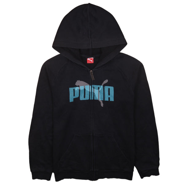 Puma 90s Vintage Black Hoodie XL Spellout Full Zip Women's