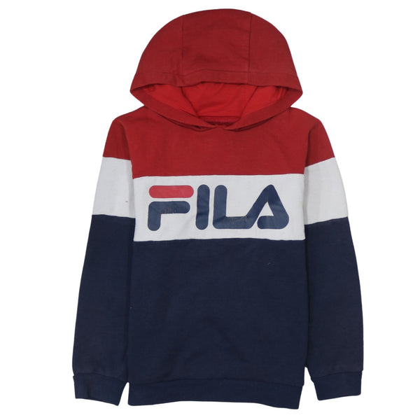 Vintage 90's Fila Spellout Blue Pullover Hoodie Medium Cotton