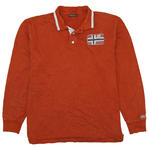 Napapijri 90's Long Sleeve Quarter Button Polo Shirt XXXLarge (3XL) Orange