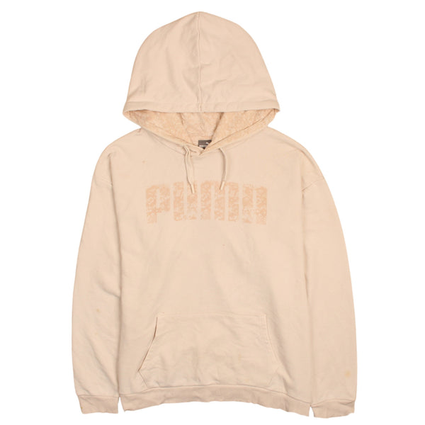 Puma 90's Beige Cream Spellout Pullover Hoodie Women XLarge VTG
