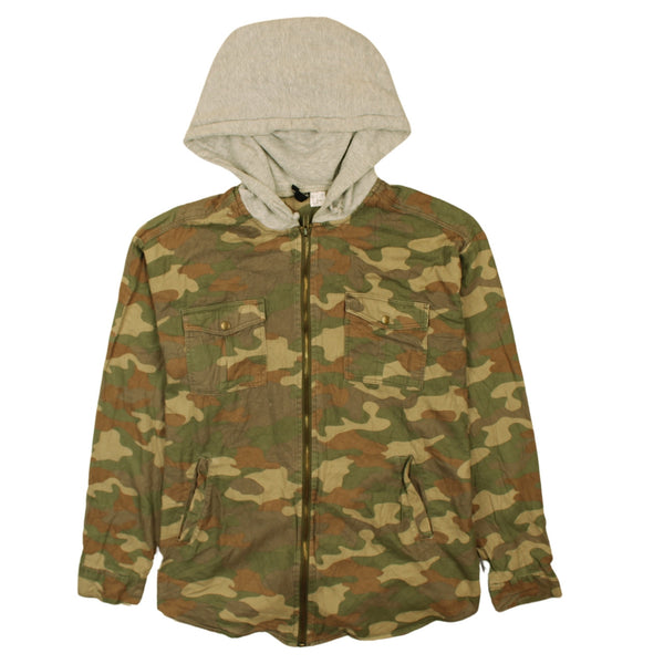 DIVIDCD Vintage 90s Camo Hooded Zip Hoodie, Women's Large, Grey Green