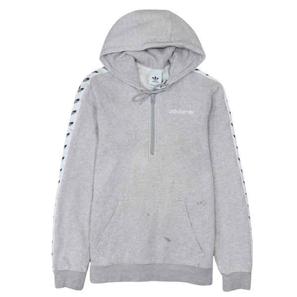 Adidas 90's Drawstring Pockets Quarter Zip Hoodie Small Grey