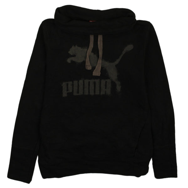 Puma 90s Turtle Neck Spellout Sweater Jumper XS Black Vintage