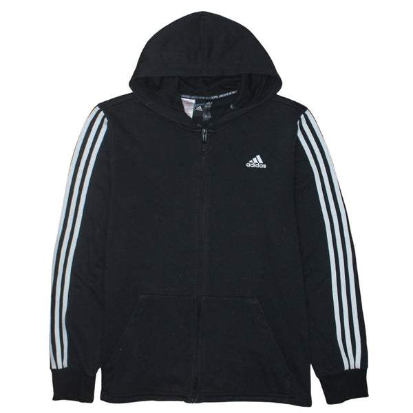 Adidas 90's Striped Sleeve Full Zip Up Hoodie XLarge Black