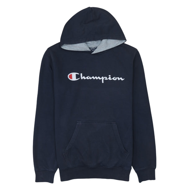 Champion 90's Spellout Pullover Hoodie Medium Navy Blue
