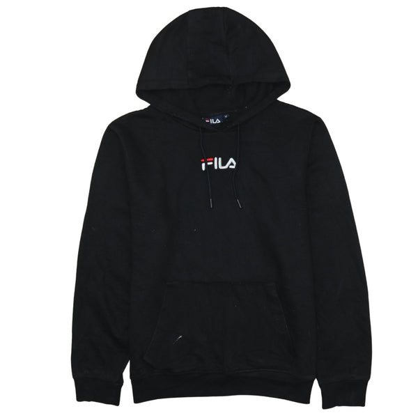 Fila 90s Black Hoodie Medium Drawstring Pullover with Pockets Cotton