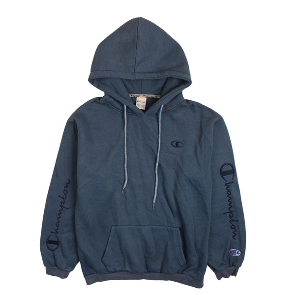Champion 90's Drawstring Pockets Pullover Hoodie Large  Navy Blue
