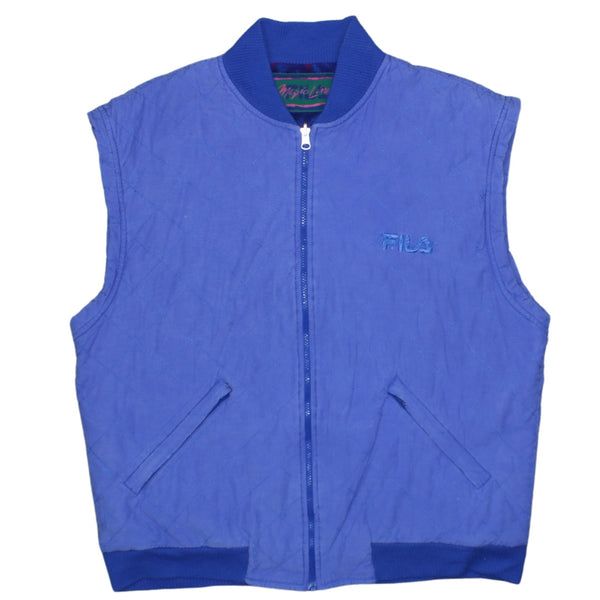 Fila 90s Vintage Blue Vest Gilet Men's Large Sleeveless Zip Up