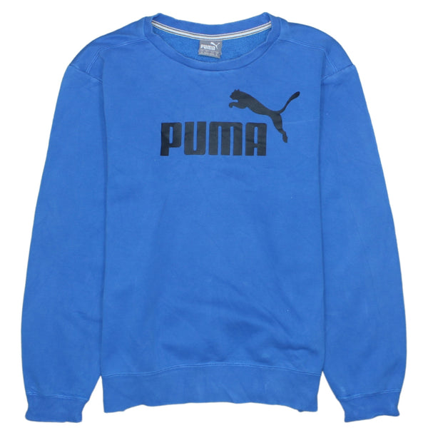 Vintage 90's Puma Spellout Crew Neck Sweatshirt Small Blue Cotton
