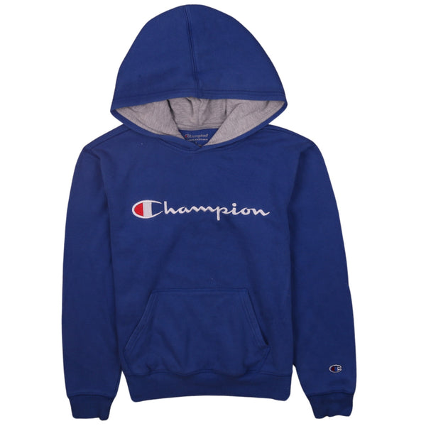 Champion Vintage 90s Spellout Hoodie Blue Women's Large Pullover