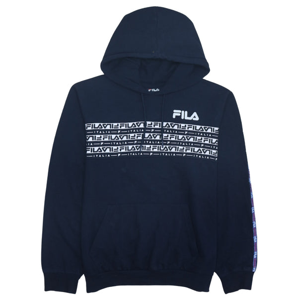 Fila 90's Drawstring Pockets Pullover Hoodie Large Navy Blue