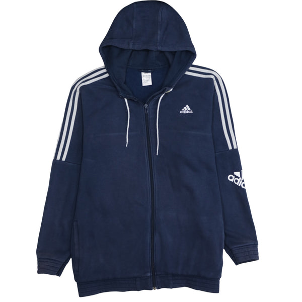Adidas 90's Striped Sleeve Full Zip Up Hoodie XXLarge (2XL) Navy Blue