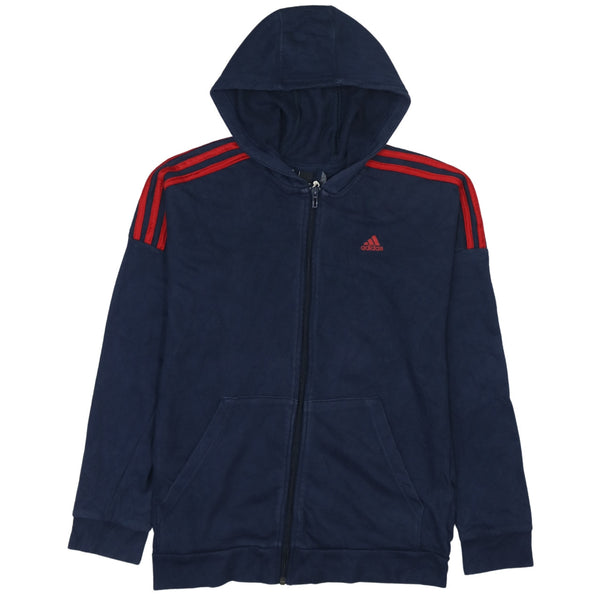 Adidas Original 90's Vintage Navy Blue XL Striped Sleeve Zip Hoodie