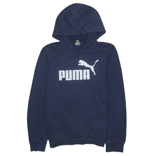 Puma 90's Vintage Spellout Hoodie XLarge Cotton Navy Blue Pullover