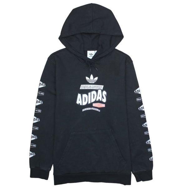 Adidas 90's Spellout Pullover Hoodie Large Black Vintage