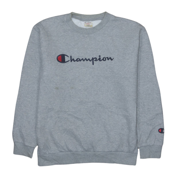 Champion Grey Large 90's Crewneck Sweatshirt Spellout Vintage Style