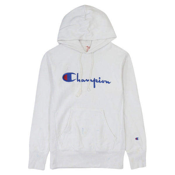Vintage Champion 90's White Spellout Pullover Hoodie Medium