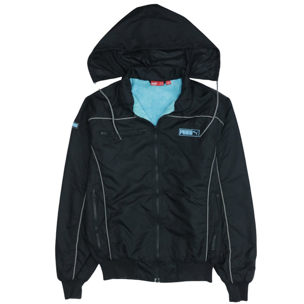 Puma Black 90s Vintage Hooded Full Zip Windbreaker Mens Small