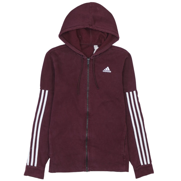 Adidas Vintage 90's Burgundy Red Striped Sleeve Full Zip Hoodie Medium