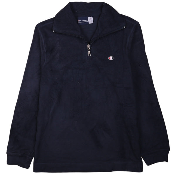 Vintage Champion 90's Navy Blue Quarter Zip Fleece Jumper, Large Womens