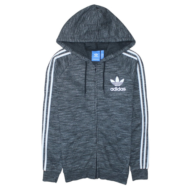 Adidas 90's Striped Sleeve Full Zip Up Hoodie Small Grey