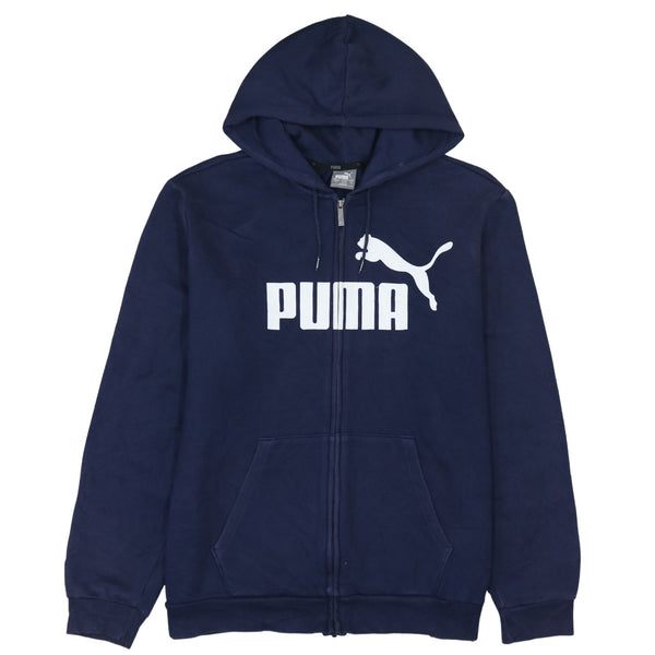 Puma 90's Vintage Spellout Full Zip Hoodie XLarge Navy Blue
