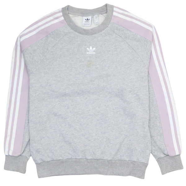 Adidas Women's 90's Vintage Grey Striped Sleeve Sweatshirt XSmall